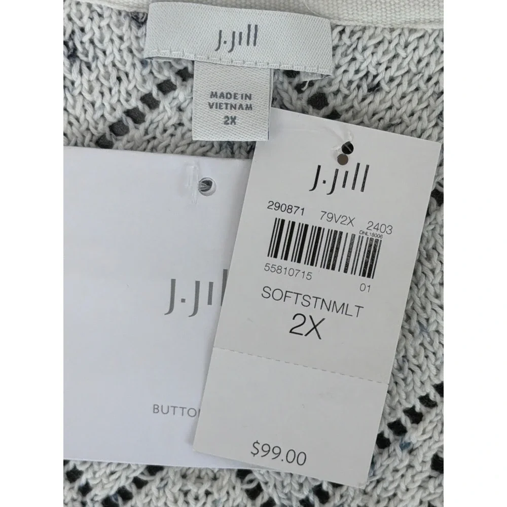 J. Jill 2X‎ Soft Neutral Marled Knit Long Button Cardigan Sweater Open Weave